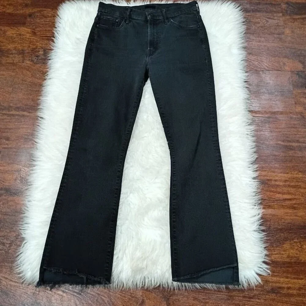 Mother Insider Crop Black Jeans Wash Size 27  Denim Mid-Rise Raw Hem - Picture 11 of 15